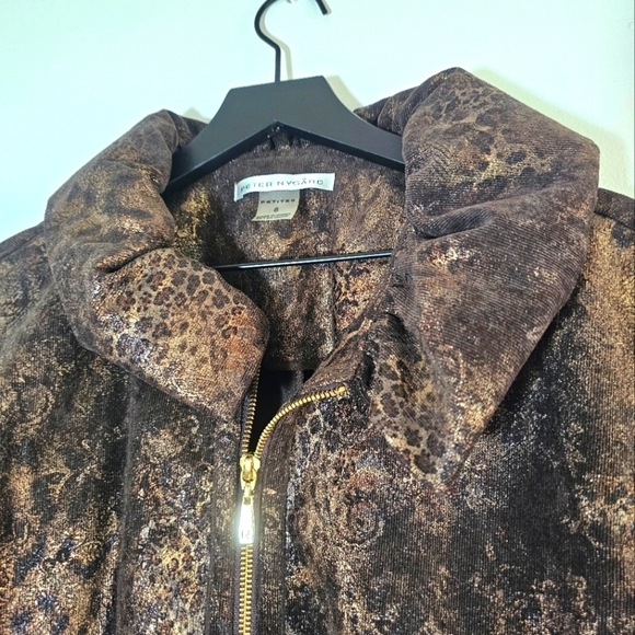 Peter Nygard Metallic Gold Animal Print Corduroy Brown Jacket Women's Size 6P - Picture 6 of 7